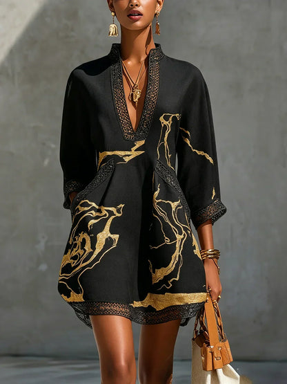 Emmerly - Luxe Marble-Print A-Line Dress