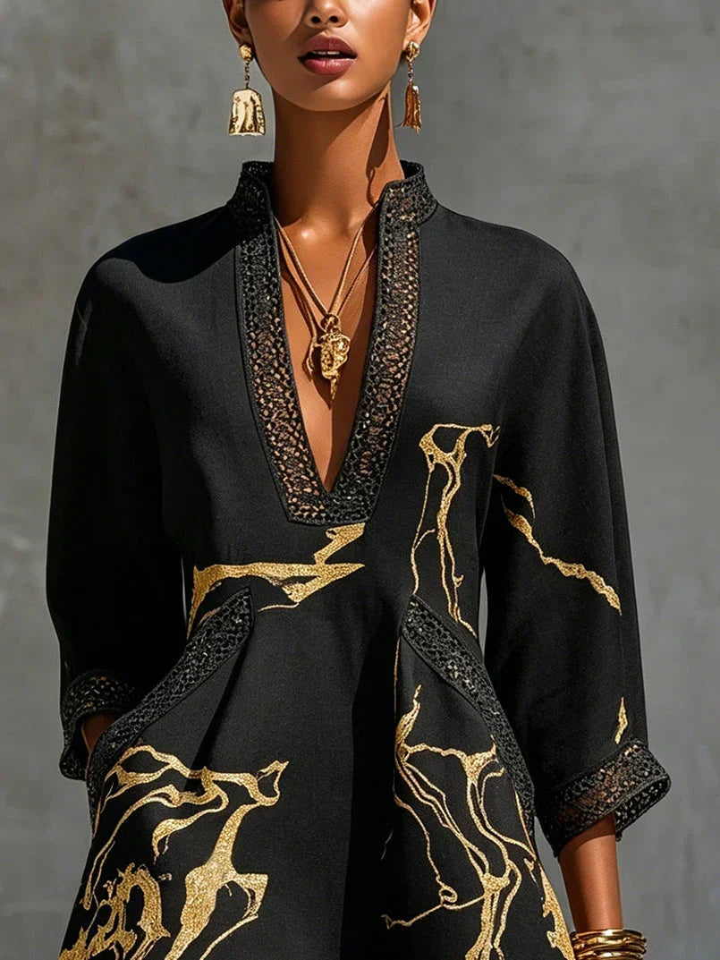 Emmerly - Luxe Marble-Print A-Line Dress