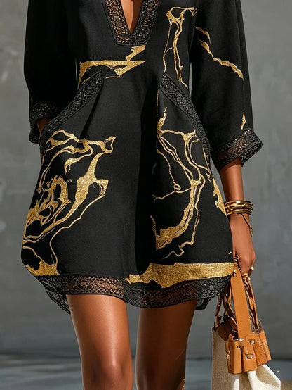 Emmerly - Luxe Marble-Print A-Line Dress