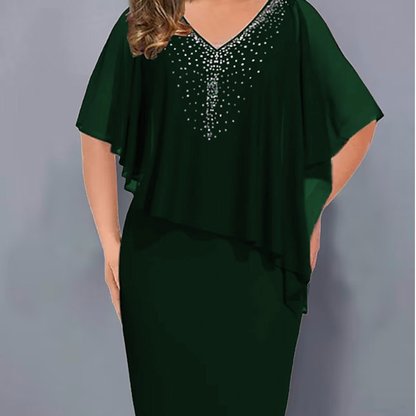Lirienne - Premium Rhinestone V-Neck Midi Dress