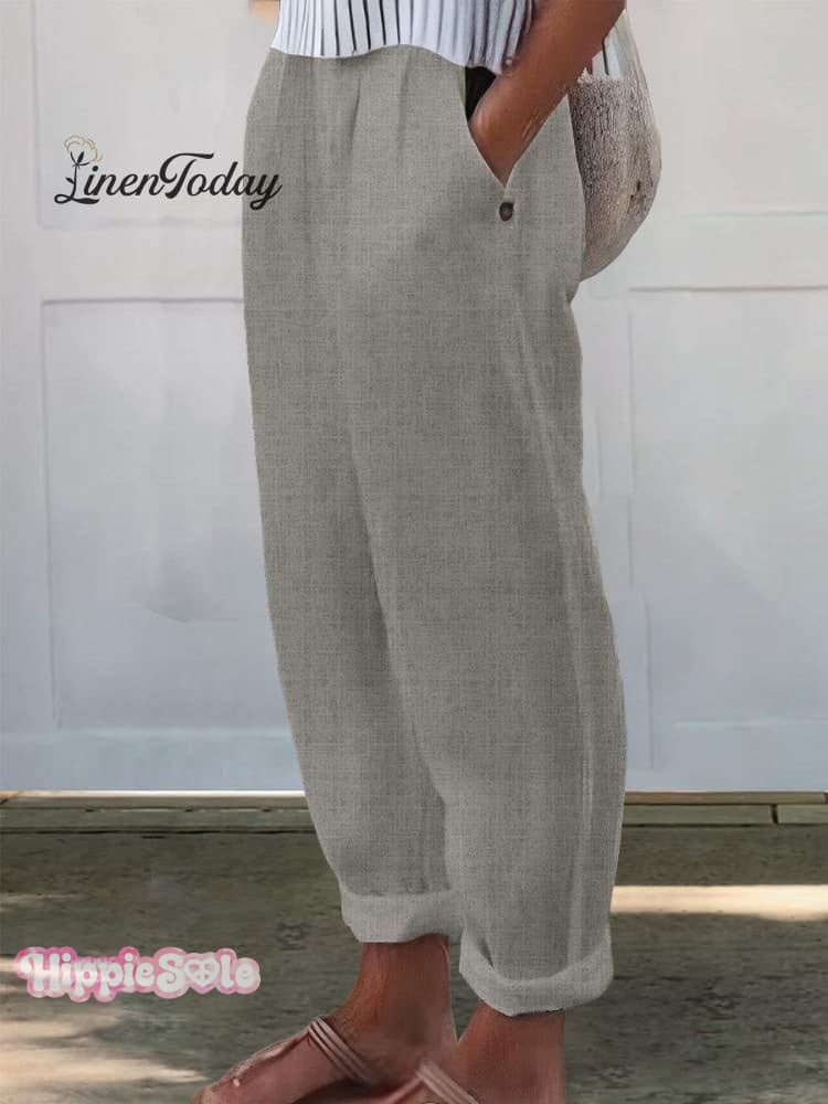 Women's Printed Cotton And Linen Casual Pants