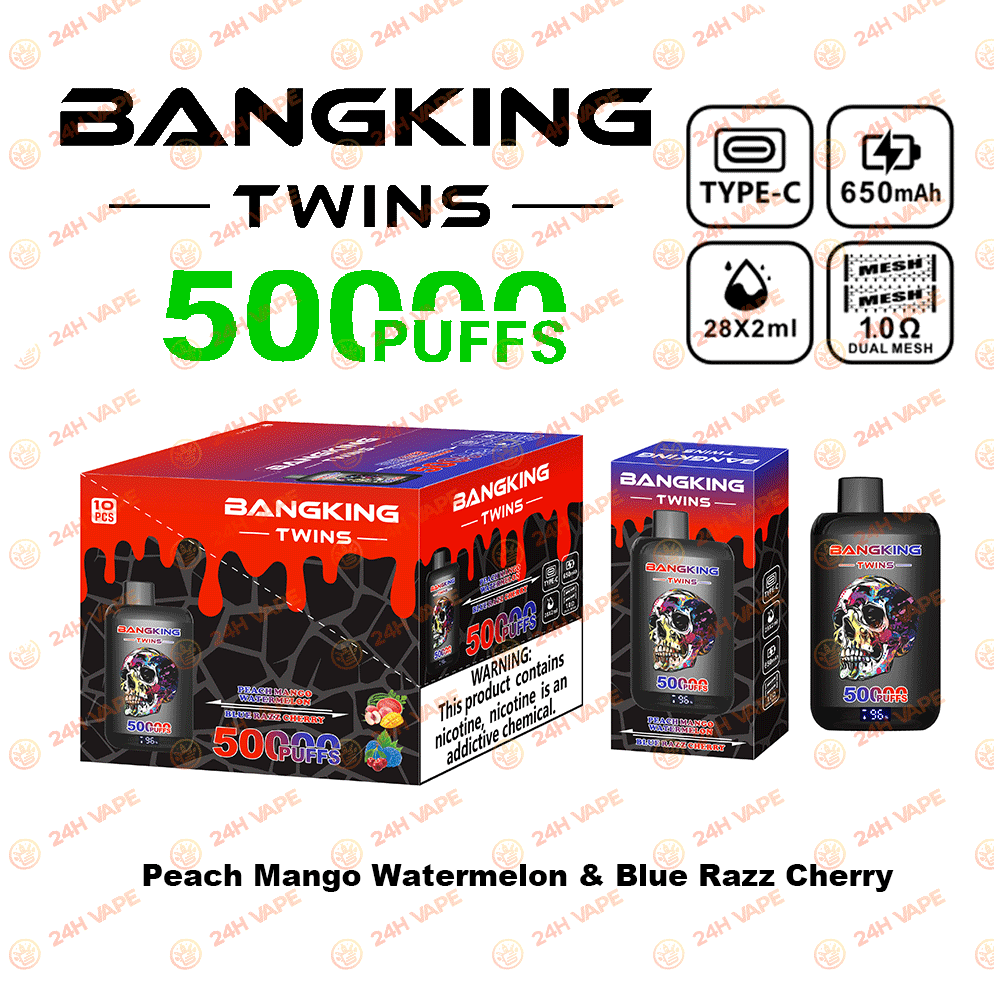 Bang King Twins 50000 50K Puffs 2% 3% 5% Nicotine Double Taste LED Display Disposable Vape
