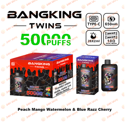 Bang King Twins 50000 50K Puffs 2% 3% 5% Nicotine Double Taste LED Display Disposable Vape
