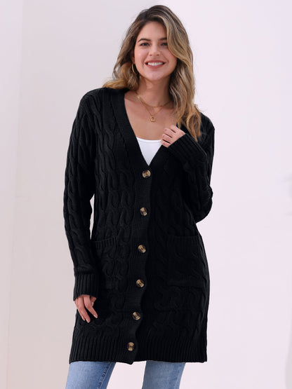Long Sleeves Cable Knit Button Down Cardigan