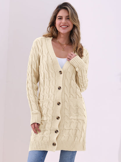 Long Sleeves Cable Knit Button Down Cardigan