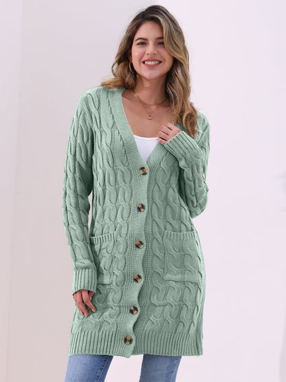 Long Sleeves Cable Knit Button Down Cardigan
