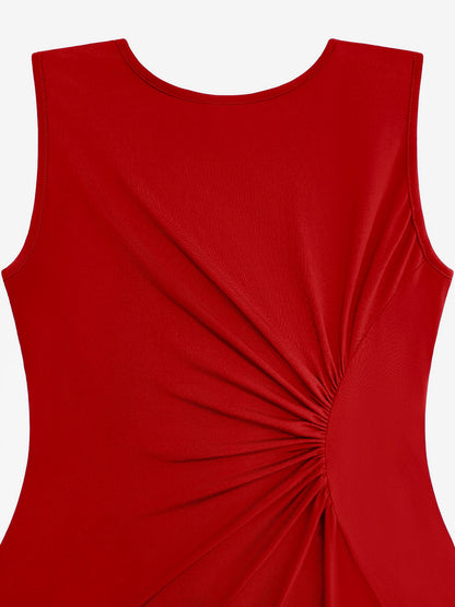 Sleeveless Ruched Irregular Hem Midi Dress