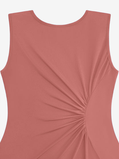 Sleeveless Ruched Irregular Hem Midi Dress