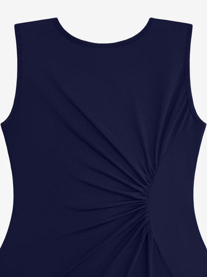Sleeveless Ruched Irregular Hem Midi Dress
