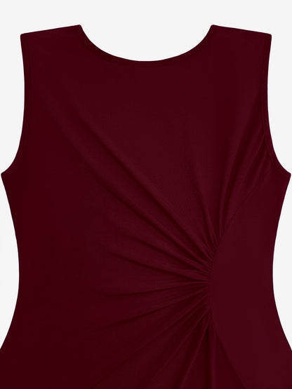 Sleeveless Ruched Irregular Hem Midi Dress