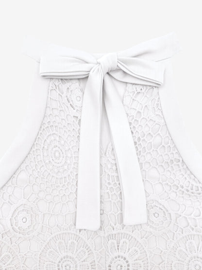 Elegant Floral Lace & Adjustable Straps Solid Color Halter Neck Lace Sleeveless Blouse