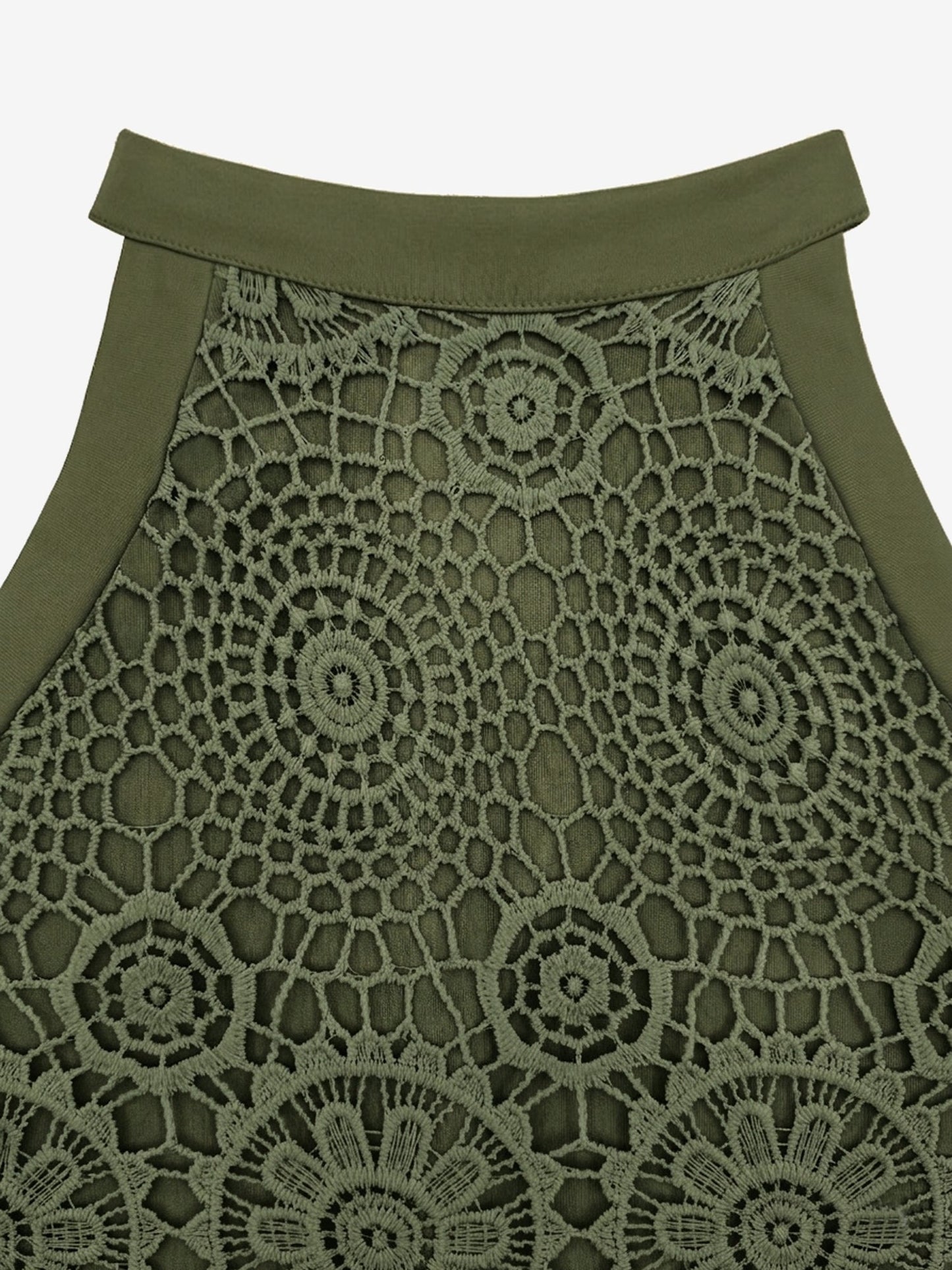 Elegant Floral Lace & Adjustable Straps Solid Color Halter Neck Lace Sleeveless Blouse