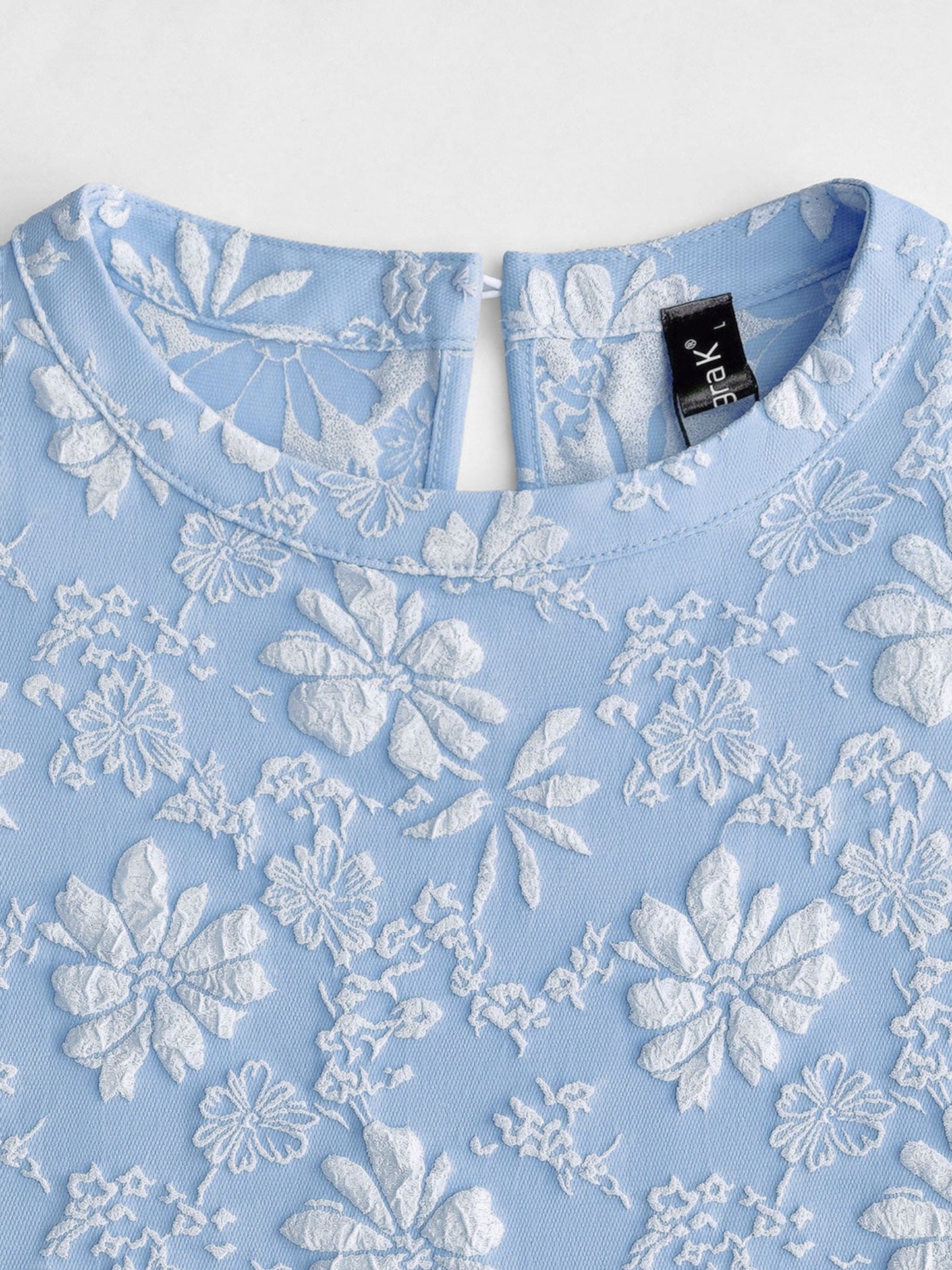 Puff Short Sleeve Flower Textured Mini Dress