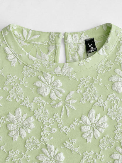 Puff Short Sleeve Flower Textured Mini Dress