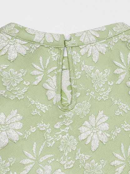 Puff Short Sleeve Flower Textured Mini Dress