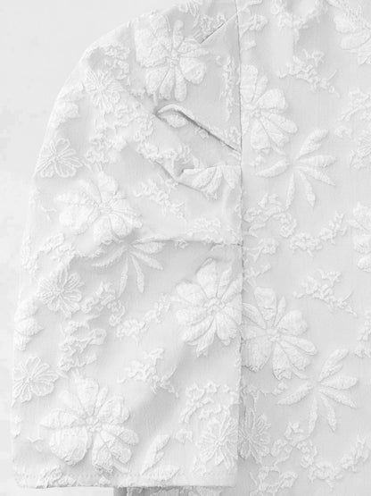 Puff Short Sleeve Flower Textured Mini Dress