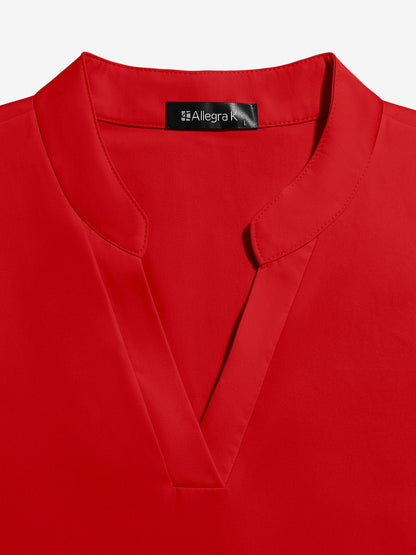 Notch Neck Cold Shoulder Solid Color Blouse