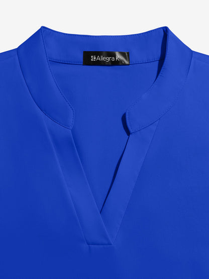 Notch Neck Cold Shoulder Solid Color Blouse