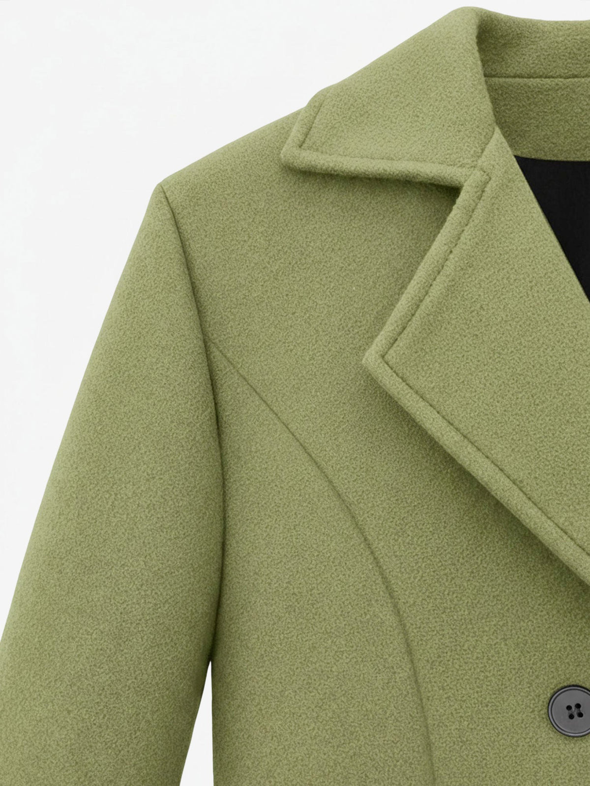 Notched Lapel Double-Breasted Fully Lined Mid-Length Coat
