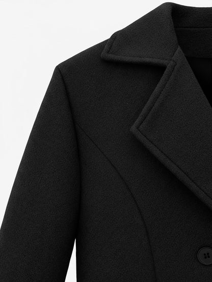 Notched Lapel Double-Breasted Fully Lined Mid-Length Coat
