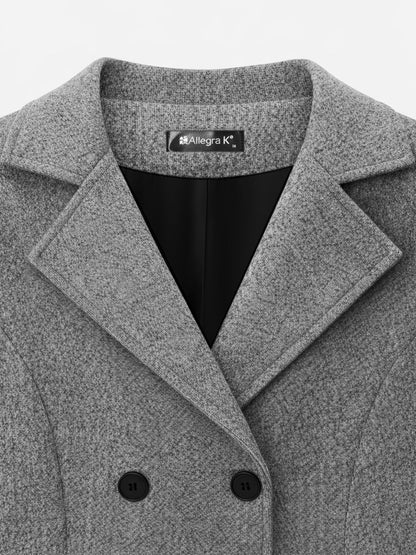 Notched Lapel Double-Breasted Fully Lined Mid-Length Coat
