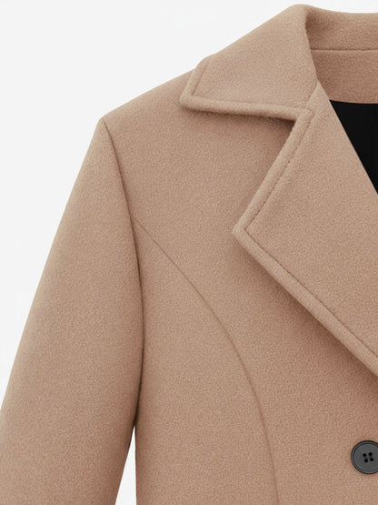 Notched Lapel Double-Breasted Fully Lined Mid-Length Coat