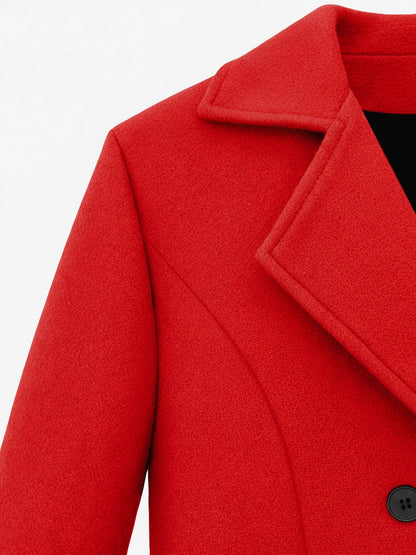 Notched Lapel Double-Breasted Fully Lined Mid-Length Coat