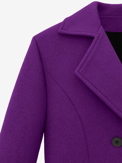 Notched Lapel Double-Breasted Fully Lined Mid-Length Coat