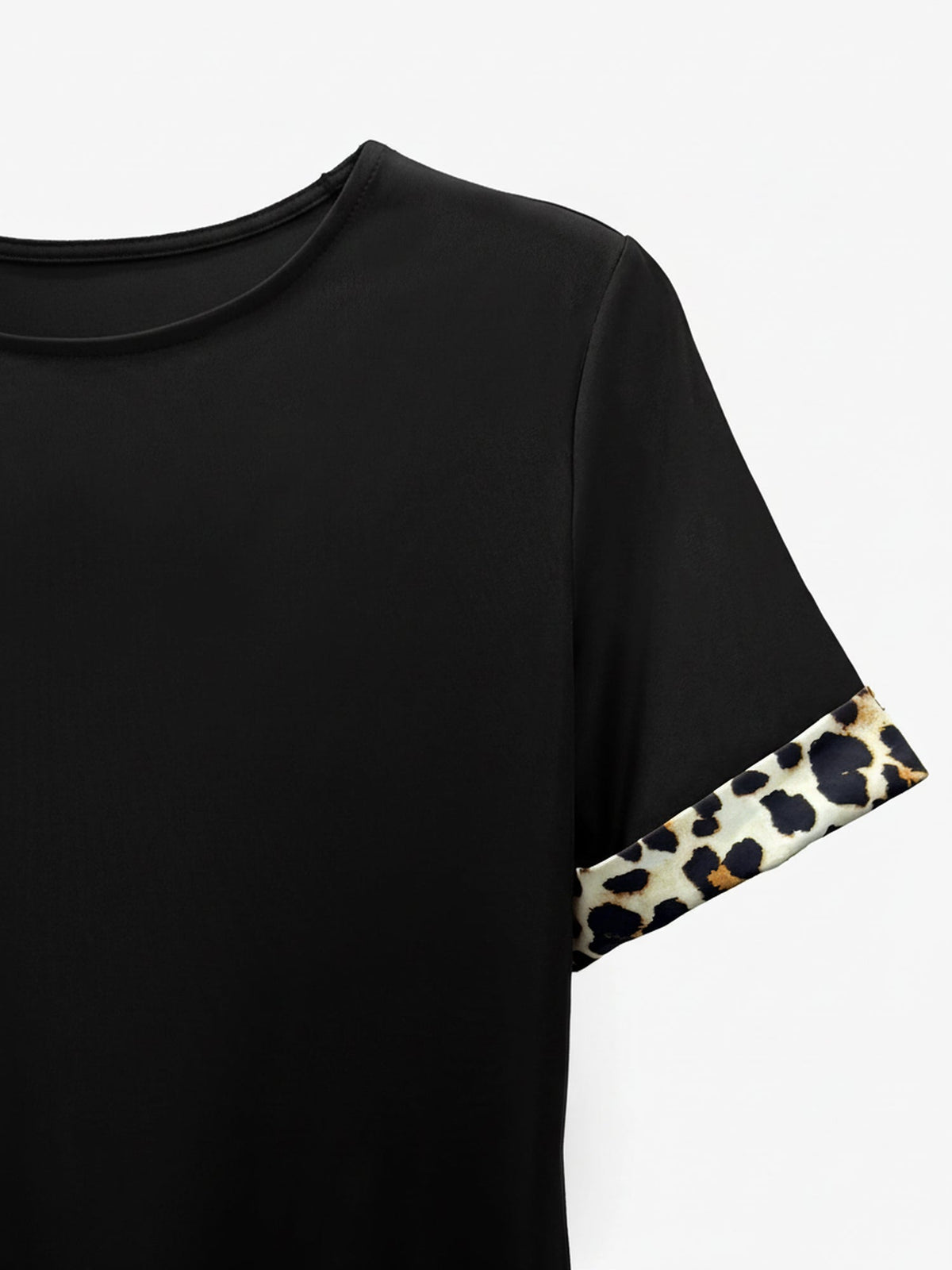 Leopard Print Patchwork Boat Neck Short Sleeve T-Shirt Dress