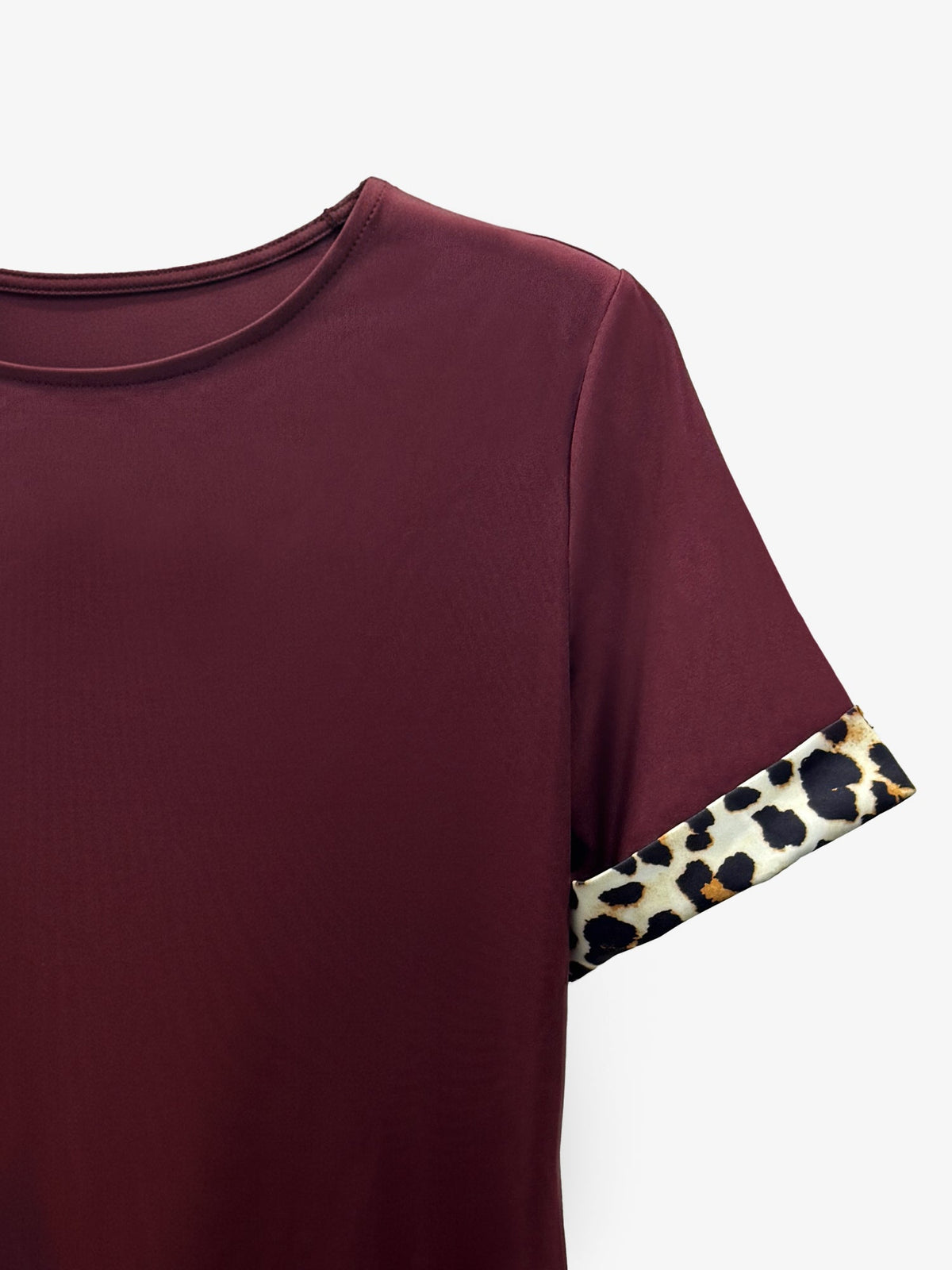 Leopard Print Patchwork Boat Neck Short Sleeve T-Shirt Dress