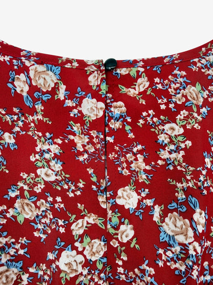 Floral Puff Sleeves Smocked Waist A-Line Midi Dress
