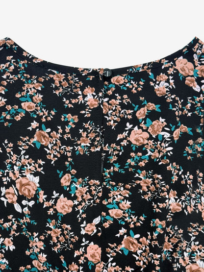 Floral Puff Sleeves Smocked Waist A-Line Midi Dress