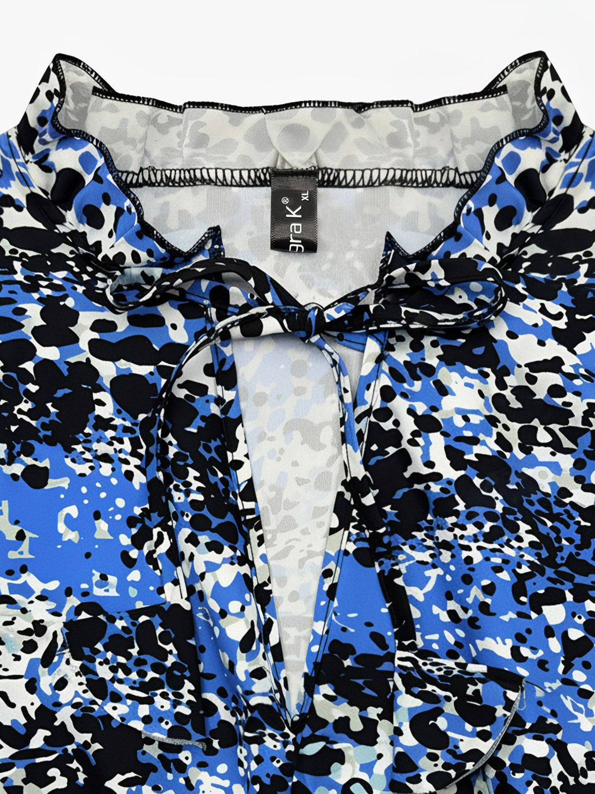 Ruffled Printed V-Neck Fitted Long Sleeve Tiered Dress