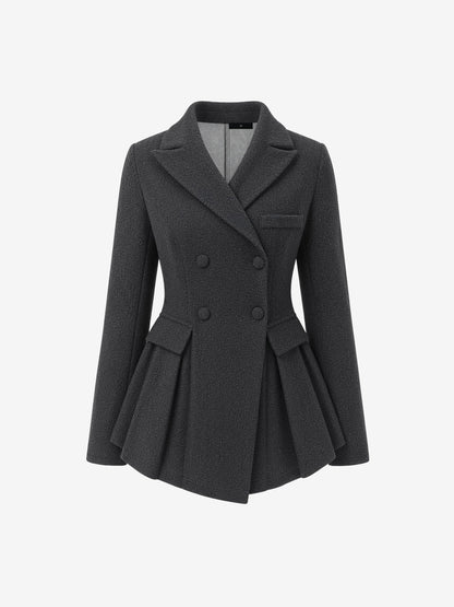 Notched Lapel Double Breasted Peplum Pea Coat