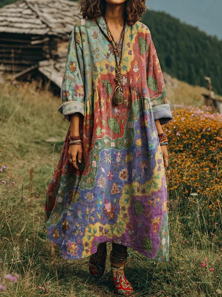 Ethnicity Flowers Arc Women's Art Print Casual Long Sleeve Shirt Coat