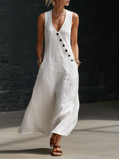 Elaria - Structured V-Neck Long-Sleeve Midi Dress