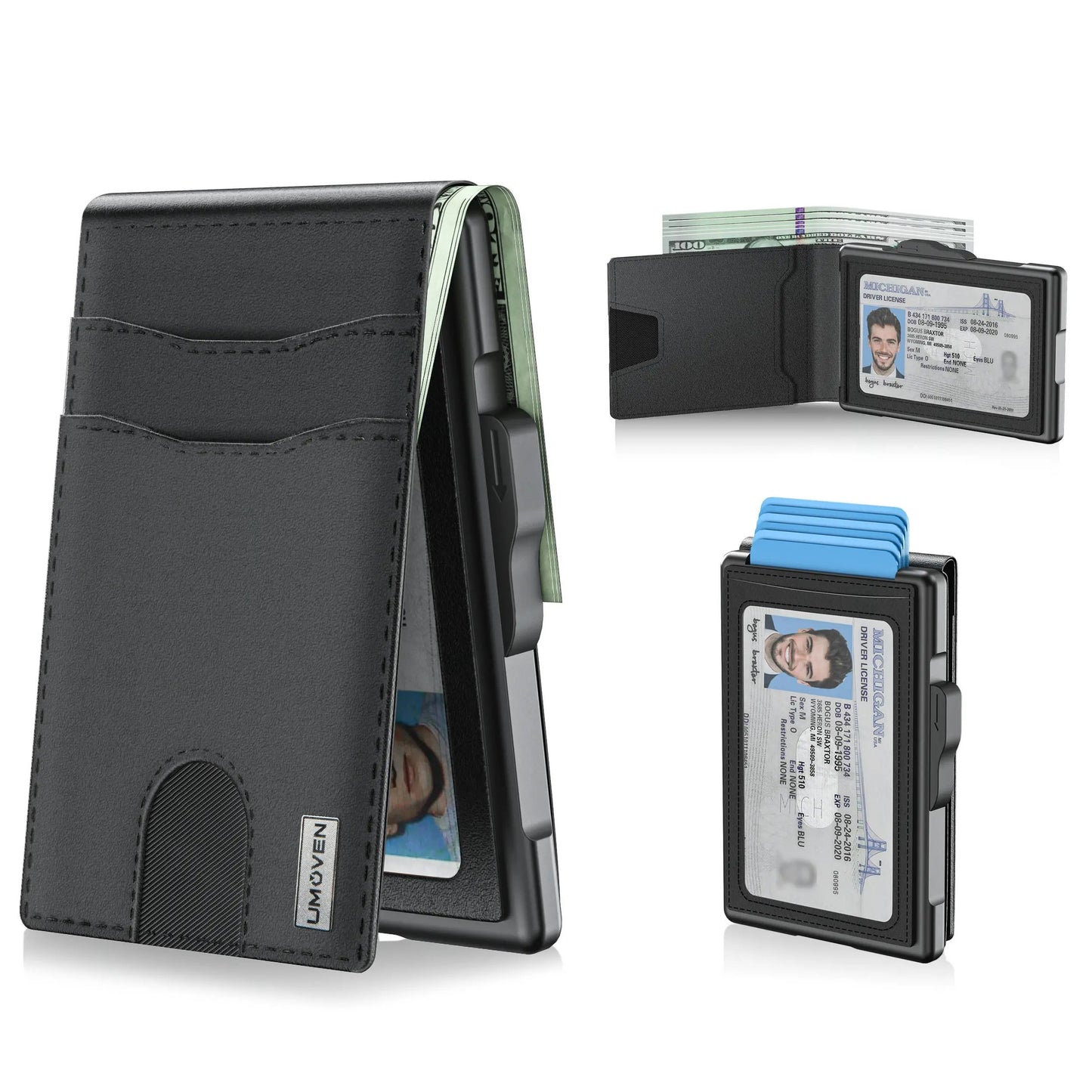 🔥Minimalist Pop-Up Wallet for Men – RFID Blocking Aluminum Card Holder with Cash Slot, ID Window & Leather Front Pocket
