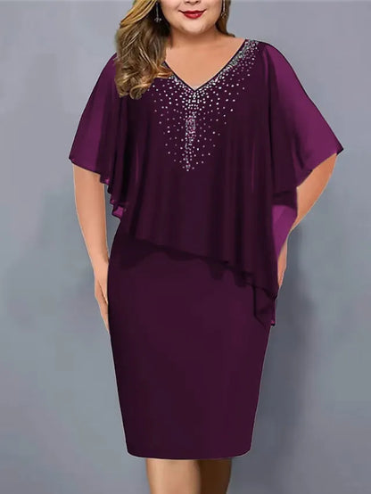 Lirienne - Premium Rhinestone V-Neck Midi Dress