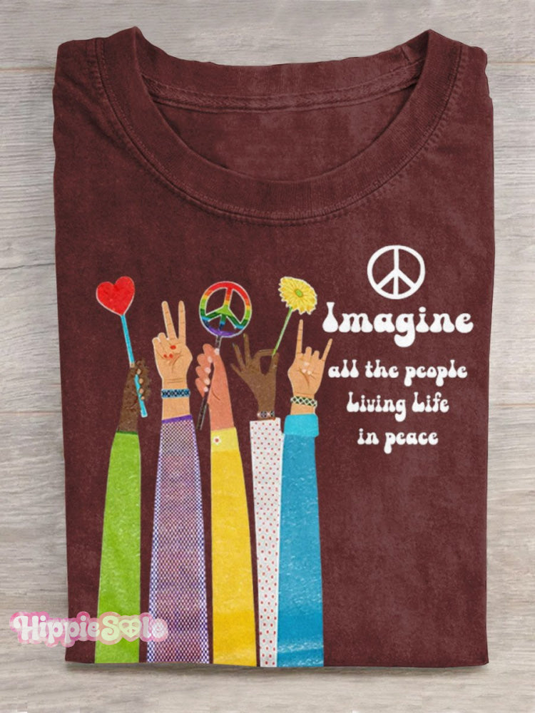 Imagine All The People Living Life in Peace Art Print Casual T-shirt