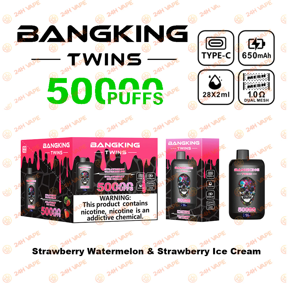 Bang King Twins 50000 50K Puffs 2% 3% 5% Nicotine Double Taste LED Display Disposable Vape