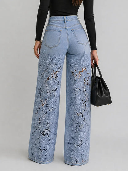 Kaliora - Floral Lace Wide Leg Jeans