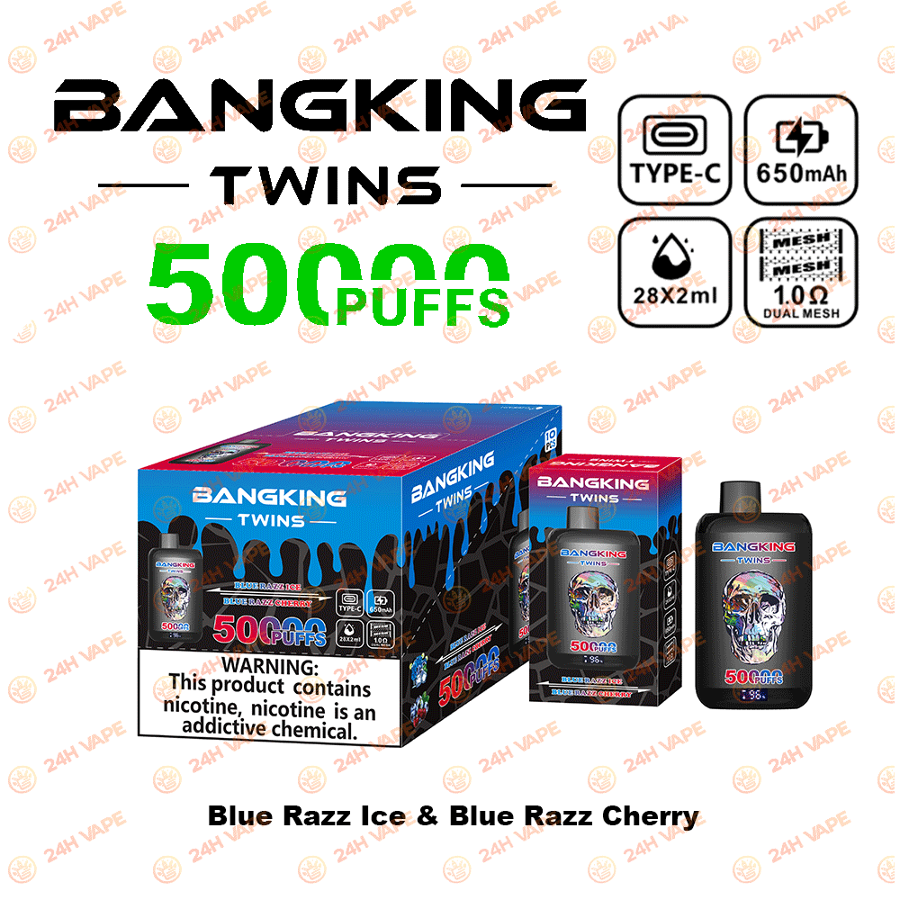 Bang King Twins 50000 50K Puffs 2% 3% 5% Nicotine Double Taste LED Display Disposable Vape