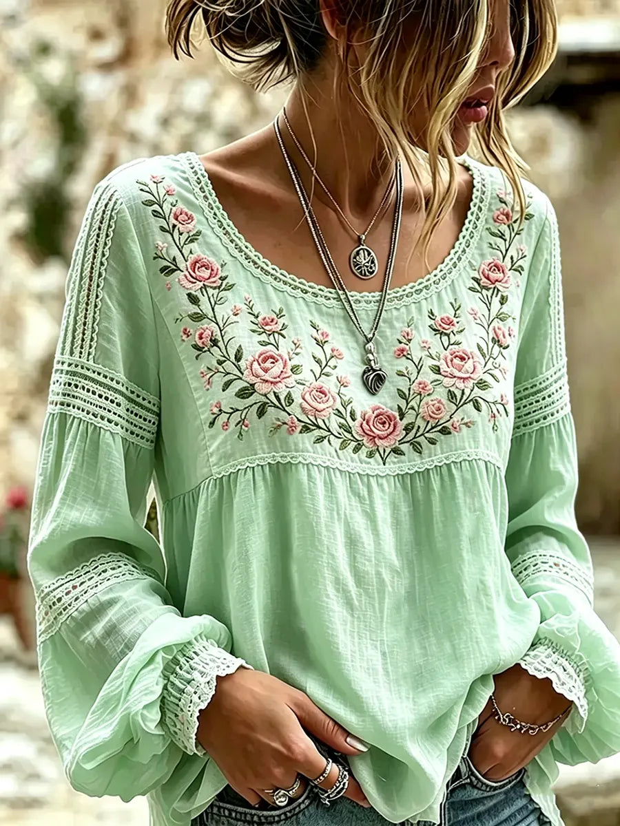 Tressalia - Embroidered Linen Blouse