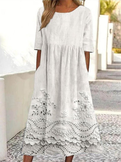 Women 3D Printing Crew Neck Half Sleeve Comfy Vintage Maxi Dress
