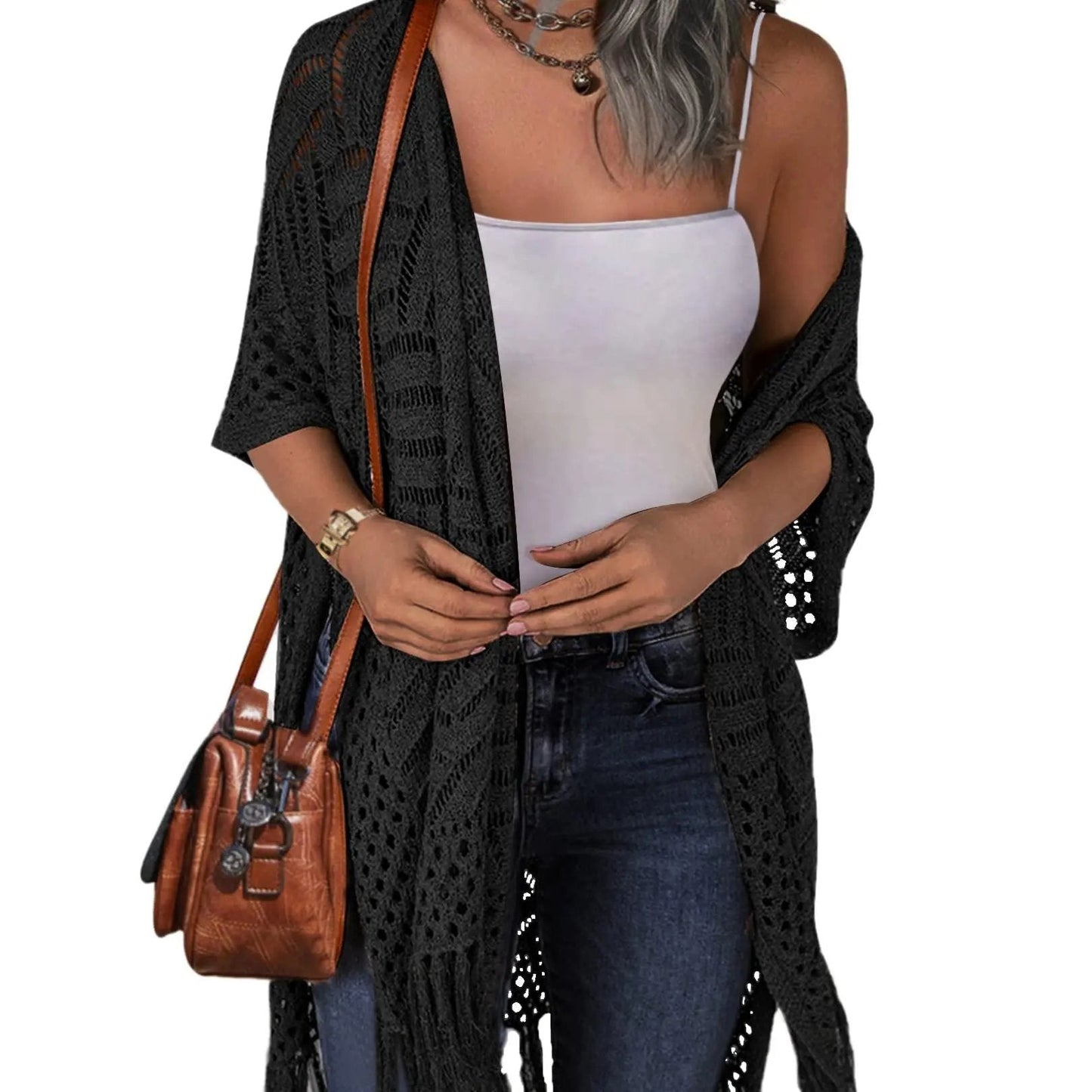 🥳2026 HOT SALE🥳💞50K+ SOLD!🌸☀️ 50% OFF! Oversized Knit Cardigan – Lightweight crochet tassel kimono for spring & summer. Breathable viscose‑nylon blend – no itch, no cling – layer over anything! 🧶✨