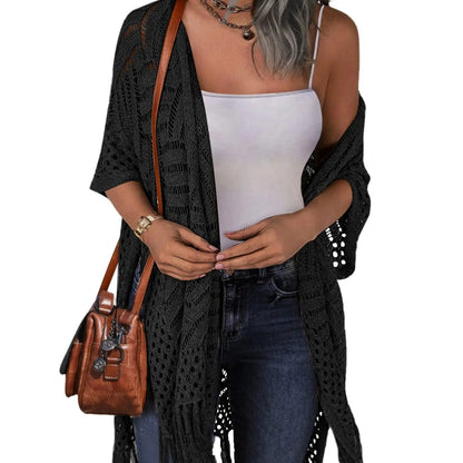 🥳2026 HOT SALE🥳💞50K+ SOLD!🌸☀️ 50% OFF! Oversized Knit Cardigan – Lightweight crochet tassel kimono for spring & summer. Breathable viscose‑nylon blend – no itch, no cling – layer over anything! 🧶✨