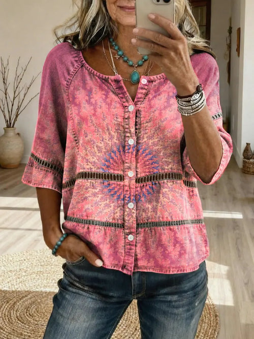 Women's Kaleidoscope Art Print Casual Hollow-Out Top
