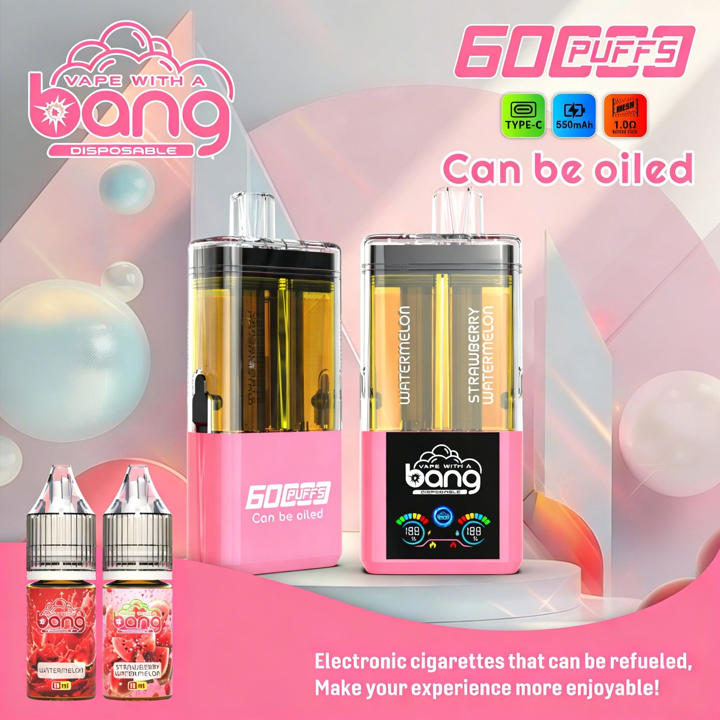 Bang 60K 60000 Puffs Dual Flavors Rechargeable Original Refillable Oil Vape