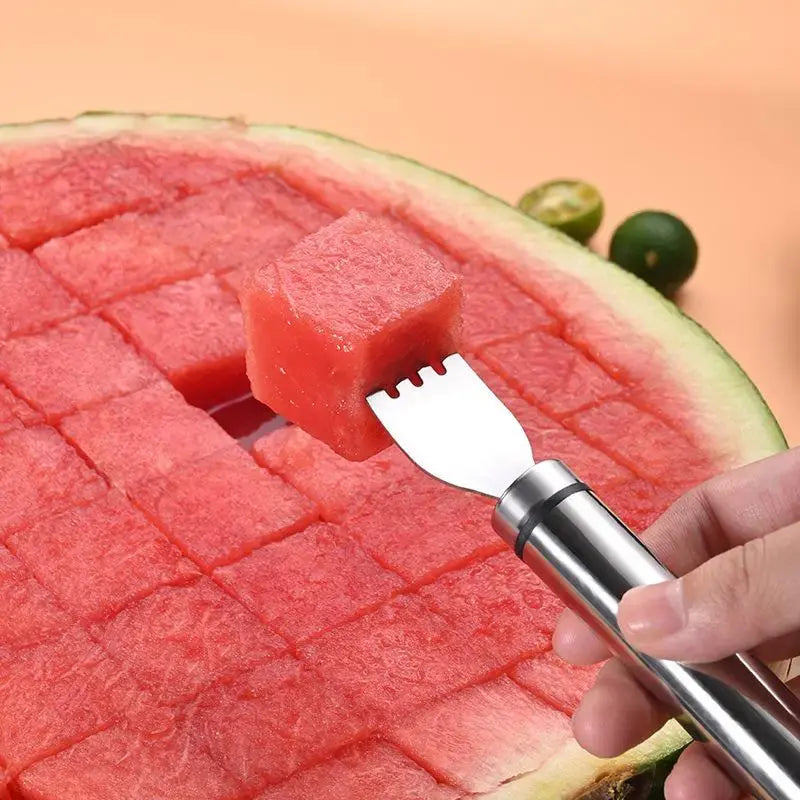 🍉 Summer Sale - Buy 2 Get 1 FREE🔥 | 2-in-1 Watermelon Cutter & Fork Set – Perfect Cubes in Seconds, No Mess, Stainless Steel Fruit Slicer 🍉