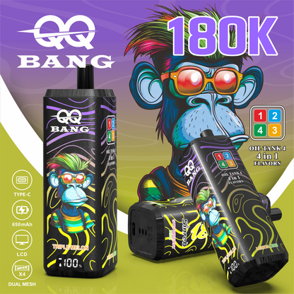 QQ Bang 180000 180K Puffs 4 In 1 Flavors LCD Display Rechargeable Disposable Vape